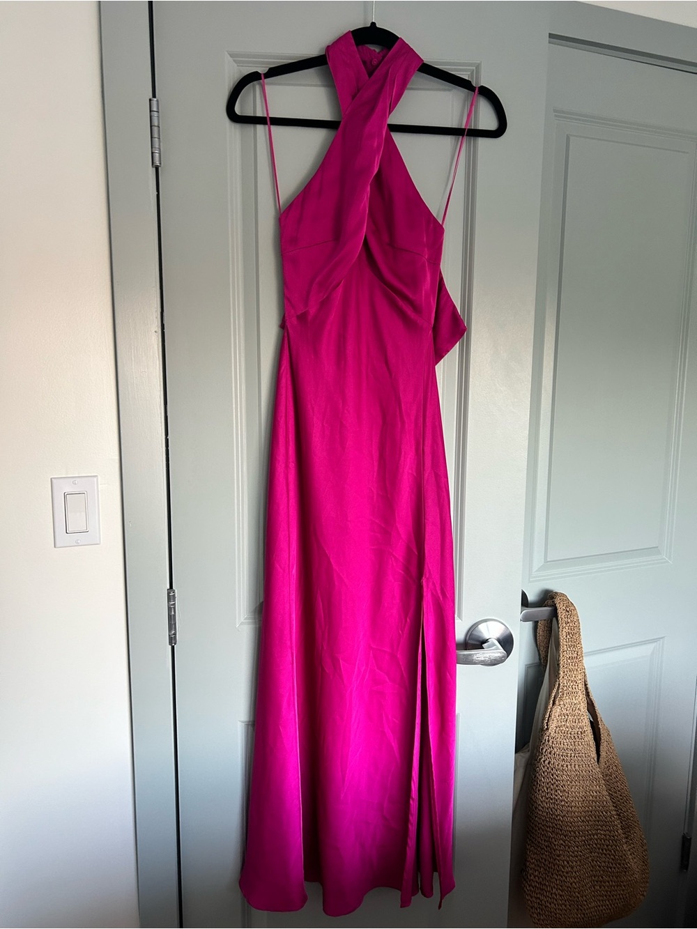 Astr Twisted Halter Maxi Dress in Hot Pink
